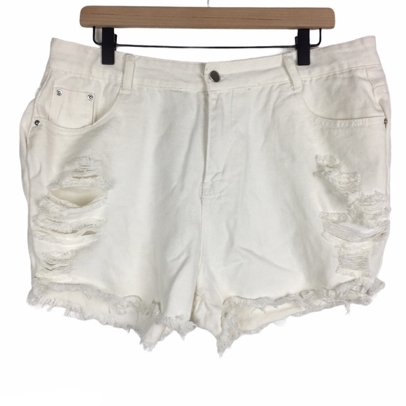 SHEIN Shorts Jean Denim Distressed Raw Hem Cut Off Plus High Waist Plus Size 1X - Picture 1 of 12